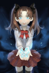 Rule 34 | 1girl, bad id, bad pixiv id, black thighhighs, blue eyes, bow, bowtie, brown hair, child, crystal, fate/stay night, fate/zero, fate (series), hair ribbon, ribbon, seeker, solo, thighhighs, tohsaka rin, twintails, type-moon, aged down, zettai ryouiki