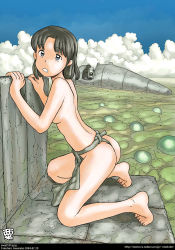 Rule 34 | 00s, 1girl, 2004, artist name, ass, awatake takahiro, barefoot, black hair, character request, cloud, copyright request, dated, fundoshi, japanese clothes, loincloth, looking at viewer, outdoors, sky, solo, tagme, topfreedom, topless, watermark, web address, wedgie