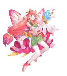 Rule 34 | 1girl, animal ears, attack, bare shoulders, crop top, egg, fairy, fairy wings, fake animal ears, fire emblem, fire emblem heroes, flower, green skirt, hair flower, hair ornament, highres, long hair, long sleeves, midriff, mirabilis (fire emblem), mirabilis (spring) (fire emblem), navel, nintendo, non-web source, official alternate costume, official art, pantyhose, pink footwear, pink hair, pointy ears, rabbit, rabbit ears, skirt, sleeves past fingers, sleeves past wrists, solo, very long sleeves, white pantyhose, wings