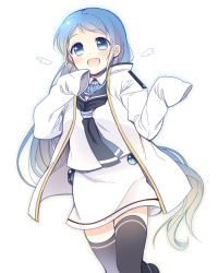 Rule 34 | 10s, 1girl, :d, black thighhighs, blazer, blue eyes, blue hair, blush, breasts, gradient hair, jacket, kantai collection, long hair, long sleeves, looking at viewer, matching hair/eyes, mini wings, multicolored hair, neckerchief, open mouth, oversized clothes, samidare (kancolle), school uniform, serafuku, shirogane rio (artist), skirt, sleeves past wrists, smile, solo, swept bangs, thighhighs, very long hair, white skirt, wings, zettai ryouiki