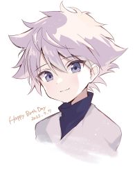 Rule 34 | 1boy, absurdres, blue eyes, closed mouth, cropped shoulders, dated, highres, hunter x hunter, killua zoldyck, looking at viewer, male focus, moeko (moeko0903), portrait, short hair, solo, white background, white hair