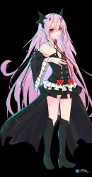 Rule 34 | 1girl, absurdres, black background, boots, hair between eyes, highres, krul tepes, long hair, owari no seraph, pointy ears, simple background, solo, thighhighs, user zscp8725, vampire, very long hair