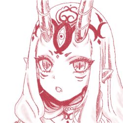 Rule 34 | blonde hair, demon, demon girl, demon horns, elf, fang, fangs, fate/grand order, fate (series), horns, ibaraki douji (fate), lowres, open mouth, pointy ears, sketch, tagme, tattoo