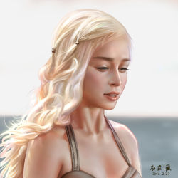 Rule 34 | 1girl, a song of ice and fire, absurdres, artist name, bad id, bad pixiv id, blonde hair, daenerys targaryen, dated, game of thrones, green eyes, highres, jodan, long hair, parted lips, realistic, signature, solo, white hair