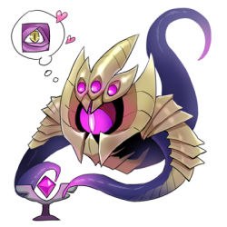 Rule 34 | bad id, bad pixiv id, floating, gameplay mechanics, hamamo, heart, league of legends, lowres, monster, pink eyes, simple background, tentacles, thought bubble, vel&#039;koz, ward (league of legends), white background