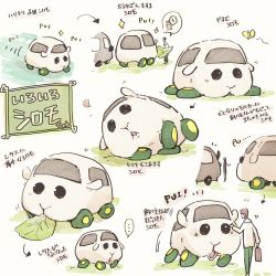 Rule 34 | ..., black eyes, blush, bug, butterfly, chewing, commentary request, dai (mebae16), eating, food, guinea pig, insect, lettuce, lying, molcar, motor vehicle, multiple views, petals, pui pui molcar, shiromo&#039;s driver (pui pui molcar), shiromo (pui pui molcar), simple background, smile, sparkle, translation request
