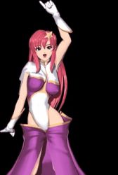 Rule 34 | 00s, 1girl, 3d, animated, animated gif, black background, bouncing breasts, breasts, covered erect nipples, dancing, gloves, gundam, gundam seed, gundam seed destiny, hair ornament, highleg, large breasts, leotard, long hair, lowres, meer campbell, open mouth, pink hair, pointing, solo, star (symbol), star hair ornament, white gloves