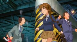 Rule 34 | 1girl, background characters, brown eyes, brown hair, digimon, digimon tamers, digimon tamers: boso digimon tokkyu, highres, open mouth, people, school girl (digimon tamers), school uniform, screencap, skirt