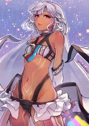 Rule 34 | 1girl, altera (fate), arms behind back, body markings, breasts, dark-skinned female, dark skin, fate/extella, fate/extra, fate/grand order, fate (series), female focus, frilled skirt, frills, highres, kachin, long hair, navel, silver hair, skirt, small breasts, solo, twitter username
