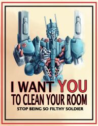 Rule 34 | 1boy, absurdres, autobot, blue eyes, concept hen, english text, highres, i want you, mecha, no humans, parody, pointing, pointing at viewer, poster parody, propaganda, robot, the transformers (idw), transformers, ultra magnus