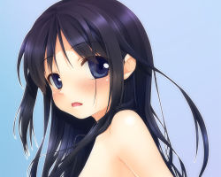 Rule 34 | bad id, bad pixiv id, black hair, blue eyes, blush, long hair, looking back, solo, topless, yayoi (pipi)