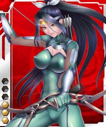 Rule 34 | 00s, 1girl, arrow (projectile), bodysuit, bow, bow (weapon), breasts, card (hr), card (medium), card (red-hr), female focus, green eyes, headband, large breasts, lilith-soft, ponytail, solo, taimanin (series), taimanin asagi, taimanin asagi battle arena all card gallery, taimanin asagi kessen arena, weapon, yubashiri hayate, zol
