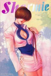 Rule 34 | 1girl, breasts, brown hair, cleavage, cleavage cutout, clothing cutout, hair over eyes, lipstick, long hair, makeup, nail polish, pencil skirt, ponytail, red nails, shermie (kof), skirt, snk, solo, the king of fighters
