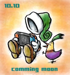 Rule 34 | bird, controller, faceless, full body, gloves, green headwear, hat, holding, holding controller, invisible man, moon (love-de-lic), nintendo switch, official art, player (moon), rayman limbs, shoes, simple background, sitting, white gloves