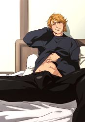 Rule 34 | 10s, 1boy, abs, blonde hair, blue eyes, bulge, highres, imasan, keith goodman, looking at viewer, male focus, muscular, pectorals, tiger &amp; bunny, undressing