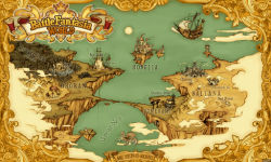 Rule 34 | aircraft, airship, arc system works, battle fantasia, cloud, floating island, map, no humans, ship, watercraft