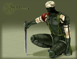 Rule 34 | blonde hair, character name, gloves, holding, holding sword, holding weapon, male focus, metal gear (series), metal gear solid: portable ops, null (metal gear), solo, sword, weapon, zyunya