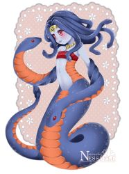 Rule 34 | 1girl, duel monster, face, forked tongue, highres, jewelry, lips, necklace, red eyes, snake, snake arms, snake hair, snake tail, solo, tail, tongue, vennominaga the deity of poisonous snakes, yu-gi-oh!, yu-gi-oh! gx