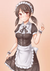 Rule 34 | alternate costume, anti (untea9), apron, dress, enmaided, frilled apron, frilled dress, frills, gradient background, hair between eyes, highres, kantai collection, maid, maid headdress, pink background, puffy short sleeves, puffy sleeves, shirayuki (kancolle), short sleeves, waist apron, white apron, wrist cuffs