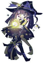Rule 34 | 1girl, absurdres, arm warmers, asymmetrical footwear, black bow, black dress, black eyes, black footwear, black hat, bow, broom, brown hair, dress, footwear bow, full body, green eyes, green footwear, hat, highres, holding, holding broom, long hair, mismatched arm warmers, mismatched footwear, no nose, open mouth, original, pointy ears, purple bow, simple background, sleeveless, sleeveless dress, solo, sparkle, sparkle hair ornament, sparkling eyes, sweat, twintails, usagi nui, v-shaped eyebrows, white background, witch, witch hat