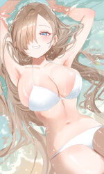 Rule 34 | 1girl, asuna (blue archive), bare shoulders, blue archive, blue eyes, breasts, cleavage, haruri, highres, large breasts, light brown hair, long hair, looking at viewer, smile, solo, swimsuit