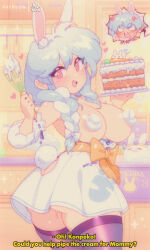 Rule 34 | 1990s (style), 2girls, anger vein, angry, animal, ass, black thighhighs, blue hair, bluethebone, blush, bow, braid, breasts, breasts out, bubble, cake, carrot, carrot cake, carrot print, collarbone, cream, detached sleeves, dress, food, food on body, food on breasts, food print, from behind, hair bow, heart, holding, holding food, hololive, kitchen, large breasts, long hair, long sleeves, looking at viewer, looking back, mature female, mother and daughter, multiple girls, off shoulder, open mouth, orange bow, pekomama, pekomon (usada pekora), pink eyes, print dress, pussy juice, rabbit, rabbit ears, rabbit girl, rabbit tail, retro artstyle, side braid, smile, sparkle, standing, subtitled, teeth, thighhighs, twin braids, usada pekora, virtual youtuber, whipped cream, whisk, white bow, white dress, window