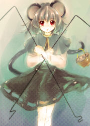 Rule 34 | 1girl, animal ears, basket, capelet, dowsing rod, female focus, grey hair, mouse (animal), mouse ears, mouse tail, nazrin, red eyes, short hair, solo, tail, touhou, usa (artist), usaki (ama)