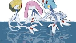 Rule 34 | 0wzsyvlnp78, azelf, closed eyes, closed mouth, creatures (company), game freak, gen 4 pokemon, highres, legendary pokemon, looking at another, mesprit, nintendo, no humans, pokemon, pokemon (creature), reflection, reflective water, uxie, water, yellow eyes