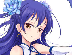 Rule 34 | 10s, 1girl, blue hair, eatbara, face, long hair, looking at viewer, love live!, love live! school idol festival, love live! school idol project, simple background, solo, sonoda umi, yellow eyes