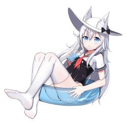 Rule 34 | 1girl, absurdres, animal ears, azur lane, bendy straw, black bow, black one-piece swimsuit, black sailor collar, blue innertube, bow, cat ears, collar, cup, drink, drinking glass, drinking straw, ears through headwear, fingernails, hammann (azur lane), hat, hat bow, highres, holding, holding cup, holding drinking glass, ice, ice cube, innertube, long hair, no shoes, one-piece swimsuit, red neckwear, sailor collar, school swimsuit, school uniform, see-through, serafuku, shirt, short sleeves, silver hair, simple background, soles, solo, starfox1015, swim ring, swimsuit, swimsuit under clothes, thighhighs, transparent, very long hair, white background, white hat, white shirt, white thighhighs