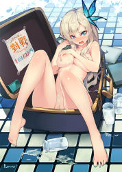 Rule 34 | 10s, 1girl, aqua eyes, barefoot, blonde hair, boku wa tomodachi ga sukunai, breasts, butterfly hair ornament, covering privates, covering breasts, cum, cum on body, cum on breasts, cum on upper body, feet, green eyes, hair ornament, handheld game console, in container, ipad, kashiwazaki sena, large breasts, long hair, lvans, nail polish, nintendo 3ds, nude, nude cover, open mouth, playstation portable, pussy, solo, suitcase, tablet pc, tiles, toenail polish, toenails, uncensored