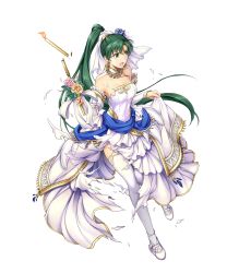 Rule 34 | 1girl, bare shoulders, blush, breasts, bridal gauntlets, bride, candle, detached collar, dress, earrings, female focus, fire, fire emblem, fire emblem: the blazing blade, fire emblem heroes, fire, flower, full body, green eyes, green hair, hair flower, hair ornament, high ponytail, highres, holding, injury, jewelry, long hair, looking away, lyn (bridal) (fire emblem), lyn (fire emblem), matching hair/eyes, necklace, nintendo, official alternate costume, official art, open mouth, ponytail, ryona, sleeveless, sleeveless dress, solo, torn clothes, transparent background, very long hair, wedding dress, white dress, white footwear, white legwear, yamada koutarou