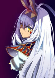 Rule 34 | 1girl, antenna hair, bandages, breasts, facial mark, fate/grand order, fate (series), from behind, gradient background, hairband, kaisanbutsu, long hair, looking back, medium breasts, nitocris (fate), nitocris alter (fate), nitocris alter (first ascension) (fate), white hair, yellow eyes