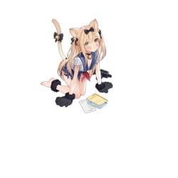 Rule 34 | 1girl, all fours, animal ears, animal hands, b&amp;t mp9, bag, bell, black bow, blonde hair, blue skirt, blush, bow, breasts, cat ears, cat paws, cat tail, choker, closed mouth, damaged, full body, fur, girls&#039; frontline, green eyes, gun, haijin, hair bell, hair between eyes, hair bow, hair ornament, jingle bell, knee pads, long hair, looking at viewer, neck bell, neckerchief, official alternate costume, official art, pleated skirt, red neckerchief, sailor collar, school uniform, serafuku, short sleeves, sidelocks, single knee pad, skirt, small breasts, solo, submachine gun, tail, tail bell, tail bow, tail ornament, tearing up, tmp (girls&#039; frontline), tmp (meow prism power) (girls&#039; frontline), torn clothes, transparent background, very long hair, weapon