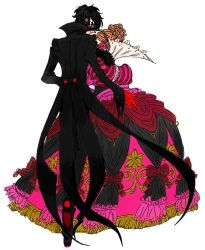 Rule 34 | 10s, 1boy, 1girl, amamiya ren, black hair, brown hair, commentary request, cosplay, couple, domino mask, dress, gloves, gown, long coat, mask, milady (persona), milady (persona) (cosplay), okumura haru, persona, persona 5, red gloves, sutei (giru), traditional media
