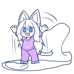 Rule 34 | artist request, blue eyes, fox, furry, long hair, lowres, open mouth, pajamas, white hair