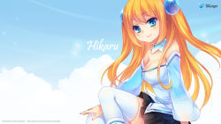 Rule 34 | 1girl, aizawa hikaru, blonde hair, blue eyes, breasts, cloud, female focus, happy, highres, long hair, looking at viewer, os-tan, outdoors, shinia, silverlight, skirt, sky, smile, solo, twintails