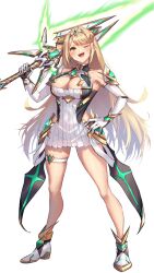 Rule 34 | absurdres, aegis sword (xenoblade), blonde hair, breasts, cleavage, full body, hakusai (hksicabb), highres, holding, holding weapon, large breasts, long hair, mythra (xenoblade), very long hair, weapon, xenoblade chronicles (series), xenoblade chronicles 2, yellow eyes