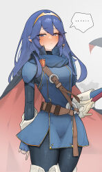 Rule 34 | ..., 1girl, azz0422, blush, closed mouth, curvy, fire emblem, fire emblem awakening, groin, long hair, looking at viewer, lucina (fire emblem), nintendo, solo, sword, thick thighs, thighs, tiara, weapon