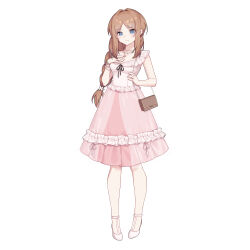 Rule 34 | 1girl, absurdres, bag, bang dream!, bang dream! it&#039;s mygo!!!!!, bianxieshi ajing, blue eyes, bracelet, braid, brown hair, chinese commentary, commentary request, commission, dress, full body, hair ornament, hairclip, handbag, high heels, highres, jewelry, long hair, looking at viewer, nagasaki soyo, necklace, pink dress, second-party source, simple background, single braid, sleeveless, sleeveless dress, solo, white background, white footwear
