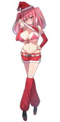 Rule 34 | 1girl, :q, absurdres, azur lane, bad id, bad pixiv id, bare shoulders, bell, belt, bikini, black footwear, blush, boots, breasts, bremerton (azur lane), christmas, cleavage, clothes lift, commentary request, crop top, detached sleeves, eyebrows hidden by hair, full body, fur-trimmed shirt, fur-trimmed shorts, fur-trimmed sleeves, fur trim, glint, grey belt, grey hair, groin, hair between eyes, hair intakes, hand on own hip, hat, highleg, highleg bikini, highres, large breasts, lifted by self, long hair, looking at viewer, loose socks, midriff, mole, mole on breast, mole under eye, multicolored hair, nail polish, navel, navel piercing, piercing, pink bikini, pink eyes, pink hair, pink nails, red hat, red legwear, red shirt, red shorts, red sleeves, santa costume, santa hat, shirt, shirt lift, short shorts, shorts, sidelocks, simple background, skindentation, sleeveless, sleeveless shirt, smile, socks, solo, standing, streaked hair, swimsuit, tongue, tongue out, twintails, two-tone hair, underboob, white background, yani (nokori life1)