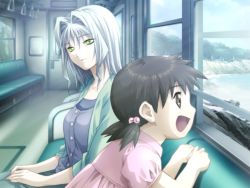Rule 34 | 2girls, aged up, ai (lost child), black eyes, black hair, child, game cg, green eyes, indoors, lost child (game), mother and daughter, multiple girls, silver hair, spoilers, train interior