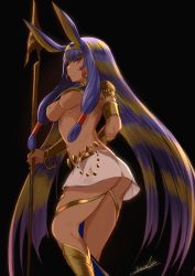 Rule 34 | 1girl, absurdres, bad id, bad twitter id, blush, bracelet, breasts, dark-skinned female, dark skin, earrings, egyptian, egyptian clothes, facial mark, fate/grand order, fate (series), hairband, highres, hoop earrings, jewelry, long hair, looking at viewer, nitocris (fate), nitocris (third ascension) (fate), purple eyes, purple hair, sidelocks, solo, standing, very long hair, yatsuka (846)