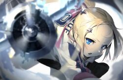 Rule 34 | 1girl, aircraft, airplane, azur lane, baseball cap, baseball uniform, black skirt, blonde hair, blue eyes, bogue (azur lane), clothes writing, commentary request, fang, hair ornament, hat, unworn hat, unworn headwear, highres, long hair, looking at viewer, open mouth, parted bangs, partial commentary, ponytail, retrofit (azur lane), short sleeves, sidelocks, skin fang, skirt, solo, sportswear, standing, standing on one leg, star (symbol), star hair ornament, tbf avenger, throwing, torpedo bomber, yohia