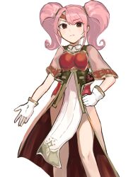 Rule 34 | 1girl, armor, breastplate, circlet, closed mouth, fire emblem, fire emblem echoes: shadows of valentia, gloves, graffiti uthn, hand on own hip, highres, long hair, looking at viewer, mae (fire emblem), nintendo, pelvic curtain, pink hair, red eyes, short sleeves, solo, twintails, white background, white gloves