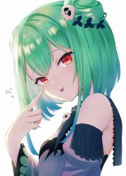 Rule 34 | 1girl, :p, absurdres, bad id, bad pixiv id, bare shoulders, blue dress, blue hair, blue sleeves, breasts, cino (amairoka), closed mouth, commentary request, detached sleeves, double bun, dress, gradient hair, green hair, hair bun, hair ornament, hand up, highres, hololive, huge filesize, juliet sleeves, long sleeves, multicolored hair, puffy sleeves, red eyes, sidelocks, simple background, skull hair ornament, sleeveless, sleeveless dress, small breasts, smile, solo, tongue, tongue out, upper body, uruha rushia, uruha rushia (1st costume), virtual youtuber, white background