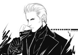 Rule 34 | albert wesker, alcohol, greyscale, looking at viewer, madbedlam, monochrome, resident evil, wine