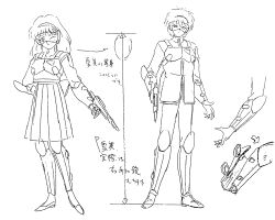Rule 34 | 1boy, 1girl, ail (sailor moon), alternate form, an (sailor moon), bishoujo senshi sailor moon, bishoujo senshi sailor moon r, brother and sister, character sheet, closed mouth, full body, gun, hair between eyes, highres, holding, holding gun, holding weapon, looking at viewer, multiple views, official art, one eye closed, short hair, siblings, skirt, smile, standing, toei animation, weapon, wink