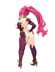 Rule 34 | 1girl, ass, bodysuit, breasts, gloves, helmet, highres, large breasts, long hair, pink hair, ponytail, psychic hearts, revealing clothes, ryoji (nomura ryouji), sideboob, solo, torn bodysuit, torn clothes