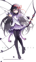 Rule 34 | 1girl, absurdres, akemi homura, artist request, black hair, bow (weapon), highres, long hair, long sleeves, looking at viewer, mahou shoujo madoka magica, purple eyes, red ribbon, ribbon, solo, weapon
